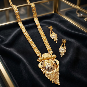 ขายส่งแฟชั่นเครื่องประดับชุบทอง14K 18K 24K ชุดเครื่องประดับทรงยาวบรรจุปิดทองทองเหลืองชุดเครื่องประดับหรูหราดีไซน์ดอกไม้ - Product Image 4
