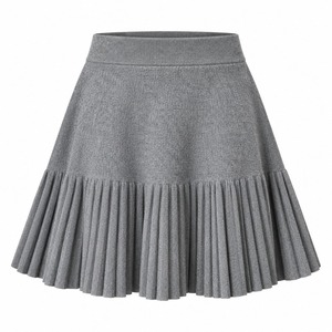 Women's Knitted <b>Pleated</b> <b>Mini</b> <b>Skirt</b> Elastic Waist A-Line Casual Solid Color Autumn Fashion Gray Black White 100% Cotton - Product Image 5