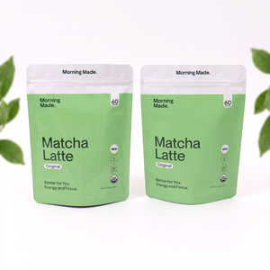 Biodegradable Custom Printed Matcha Powder Packaging Stand Up Pouch Food Grade Resealable <b>Zip</b> <b>Lock</b> <b>Bag</b> Food Grade OEM ODM - Product Image 1