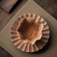 Tasse et soucoupe à thé en grès rustique, forme fleur, 60 ml, non émaillées, en argile à gros grains, faites à la main