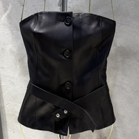 Top Corset Boutonné à Simple Boutonnage en Véritable Peau de Mouton, Gilet Tube en Daim pour Femme