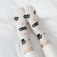 Chaussettes d'hiver personnalisées en polaire corail, motif chat mignon, épaisses et duveteuses, pour femme, chaudes, écologiques, avec revers, pour l'intérieur et le sommeil
