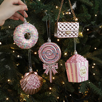 Décorations suspendues en PVC pour Noël et fêtes, en forme de canne à sucre, menthe poivrée, beignets et cupcakes, avec paillettes 3D écologiques et cordes dorées, vente en gros