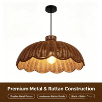 Lustre suspendu en rotin et fer réglable en hauteur Langde pour salon, hôtel, salle à manger et chambre - Installation facile
