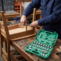 Ensemble d'outils de mécanicien CR-V 32 pièces, douilles en acier au carbone 1/2 pouce, clé à cliquet, clés hexagonales, pour usage domestique, personnalisable, OEM, coffret rigide 1