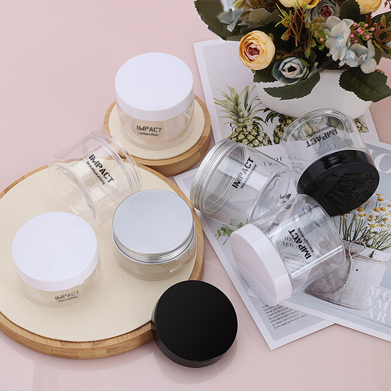 80ml 120ml 140ml 150ml 180ml 200ml 250ml 300ml PET clear Cosmetic Cream Jars Plastic Body Scrub Container With Black Lids