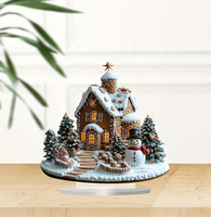 DropShipping Maison de Noël en pain d'épice Acrylique Décor de bureau Acrylique Transparent 2D Plat Décor de table avec base en acrylique