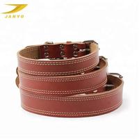 Collier pour chien en cuir de vachette à double couture, avec rivets et quincaillerie fixée, plusieurs tailles, durable, pour l'entraînement en extérieur, logo personnalisé