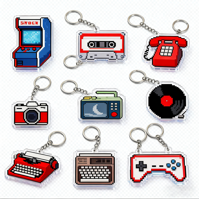 Customized Carabiner Keychain for Retro Gaming Enthusiasts Featuring Retro Arcade Machine Vinyl Typewriter Controller Made