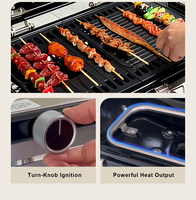 Barbecue portable pliable au charbon de bois avec roues, barbecue portable au gaz butane double, gril pliable en aluminium, plaque antiadhésive, thermomètre intégré