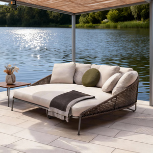 Chaise longue chaise de soleil double <span class=keywords><strong>lit</strong></span> de jour mobilier d'extérieur résistant aux UV durable plage piscine Villa hôtel complexe - Product Image 4