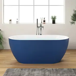 Blue Acrylic Freestanding Coloured Bathtub Colorful Resin Solid Surface Bathtub Oval Free Standing Luxury Home Bathtub For Men