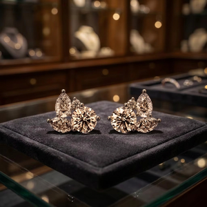 Boucles d'oreilles clous en diamant taille poire et taille rond, bijoux fins exclusifs haut de gamme pour femme, cadeau de mariage élégant pour mariée - Product Image 1