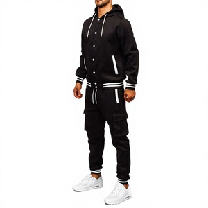 Ensemble de survêtement décontracté et écologique pour homme, en coton/fibre de bambou, avec veste à capuche zippée et pantalon de course à manches longues, 2 pièces - Product Image 2