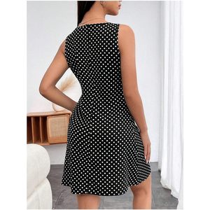 FOXA Robe courte à pois pour femme, col en V, sans manches, coupe trapèze, respirante, pour l'été, décontractée, pour les fêtes - Product Image 2