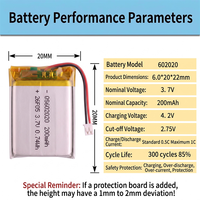 Petite batterie Li-ion Qian-sun 602020 601525 602025 200mah 250mah 3.7v Batterie au lithium polymère rechargeable