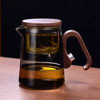 Teko Teh Kaca Pemisah Air Magnetik, Gagang Motif Kayu, Kaca Borosilikat Tinggi, Teko Infuser dengan Filter Satu Tombol untuk Teh Daun