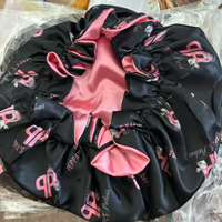 Perruque d'enveloppement de tête en soie noire faisant Bonnet de cheveux en Satin Double couche grande taille casquette nuit dormir mariage Logo personnalisé