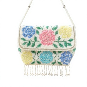 Sac à main perlé pour femme avec franges et pompon, pochette de soirée d'été brodée de perles, sac de soirée à franges - Product Image 1