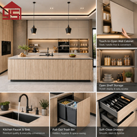 Meuble de cuisine moderne suspendu avec porte en mélamine pour îlot central, solution complète pour projets de villas