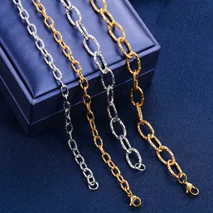 Collier en acier inoxydable chic et scintillant de 5/8,5 mm, chaîne ovale découpée pour femmes et hommes, collier minimaliste couleur or, bijoux en métal - Product Image 1