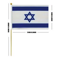 Drapeau israélien à agiter à la main 14*21cm avec manche en bois, vente chaude, drapeau de pays en polyester imprimé numériquement pour exposition, vente en gros