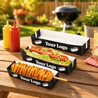 Barquettes en papier biodégradables jetables pour hot-dogs, gaufres, hamburgers et frites, imprimées en couleur personnalisée, écologiques, pour la vente à emporter