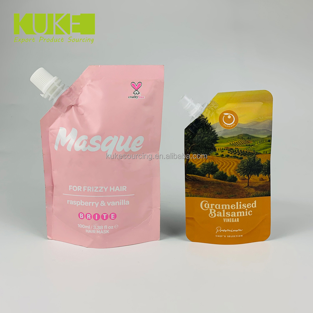 Custom eco friendly biodegradable kraft paper refill spout pouch for liquid soap body oil lotion hand cream skincare packaging