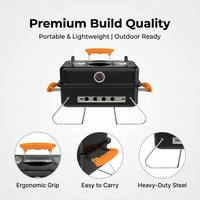 Barbecue portable au charbon de bois avec thermomètre et couvercle, pieds pliables, réchaud compact pour le camping, les pique-niques et le jardin