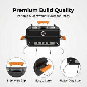 Griglia Portatile a Carbone da Tavolo con Termometro e Coperchio, Barbecue Compatto con Gambe Pieghevoli per Campeggio, Picnic e Giardino - Product Image 6