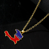 Collier pendentif carte de Haïti en métal, vente directe d'usine, alliage de zinc, drapeau haïtien, collier pour femme, idéal pour un cadeau