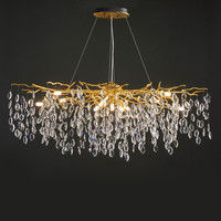 Lustre artistique créatif en forme de goutte de pluie, salon, salle à manger, luxe, branche d'arbre dorée, lustre en cristal