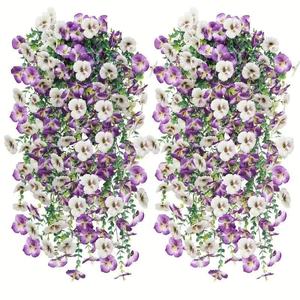Flores Artificiales Colgantes FZY, Tipo Pansy, Color Morado y Blanco, Plástico, Decoración Interior y Exterior, 4 Colores Mezclados 0066 - Product Image 1