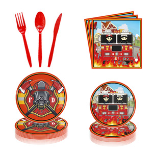 Ensemble de ballons sur le thème des camions de pompiers pour décorations de fête d'anniversaire pour enfants, ballons en plastique jetables avec camion de pompiers et - Product Image 4