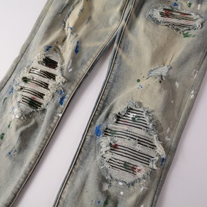 Jeans da <span class=keywords><strong>Uomo</strong></span> Graffiti all'Ingrosso, <span class=keywords><strong>Skinny</strong></span> con Strappi e Toppe, Vestibilità Slim, Design Vintage, Lavaggio Blu Elasticizzato, <span class=keywords><strong>Pantaloni</strong></span> alla Moda - Product Image 5