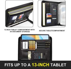 Leathario Raccoglitore a 3 Anelli con 5 Fogli Protettivi, Organizer per <span class=keywords><strong>Tablet</strong></span> da 13 Pollici, Cartella A4 in Pelle Vegana, Blocco Note Multitasche - Product Image 4