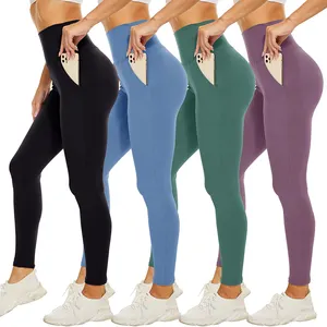 Celana Yoga wanita grosir pabrik dengan kantung kontrol perut legging pinggang tinggi cepat kering Logo kustom legging Yoga harian