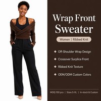 Pull côtelé personnalisé OEM & ODM pour femme, manches longues, épaules dénudées, décontracté, automne-hiver, Noël, en polyester, basique, Ropa De Mujer