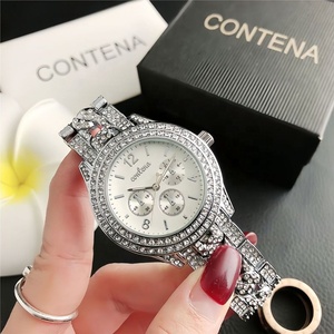Montre chronographe pour femme en argent avec strass, bracelet en acier inoxydable, montre-bracelet de luxe pour femmes - Product Image 1