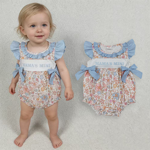 Stock MAMAS MINI Colorful Floral Print Baby Girls Romper Organic Cotton Wholesale Fashion Boutique Infant Factory Price <b>Toddlers</b> - Product Image 1