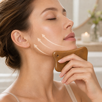 Outil Gua Sha en bois personnalisé vert et bois de santal doré pour massage du visage et du corps, planche de raclage, logo OEM, vente en gros, masseur de beauté pour spa