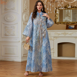 Robe de Soirée de Luxe Uni Dubai à Paillettes pour Femme, Abaya Brodé en Maille, <span class=keywords><strong>Caftan</strong></span> Marocain Femme Col V 2026 - Product Image 1