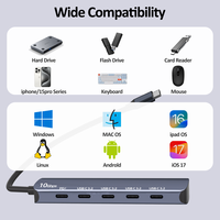 Adaptor HUB USB 3.2 5-in-1 100W Pengisian Cepat Aluminium USB-C 5-Port 10Gbps Gen 2+PD untuk Laptop Docking Station Tersedia