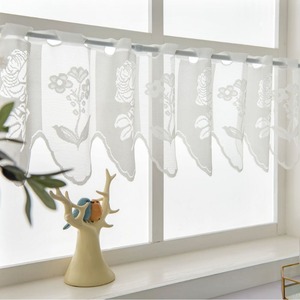 White <b>Lace</b> <b>Curtain</b> Rod Mounted Short Valance Floral Pattern Translucent Living Room Dining Room Balcony Pastoral Style - Product Image 1