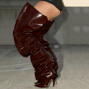 Colors Custom Women Loose Upper Over Knee High Pants Boots Pointed Toe Baggy <b>Long</b> Booties High Heels Trousers Wide Fit Shoes - Product Image 1