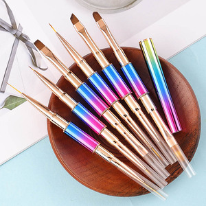 Pinceau à ongles double face en gel avec manche métallique arc-en-ciel, pinceau de précision 3D pour acrylique, tête oblique ronde, pour manucure et nail art en salon - Product Image 3