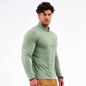 T-shirt de sport personnalisé pour homme, à manches longues, avec fermeture éclair 1/4, imprimé, élastique, respirant et à séchage rapide - Product Image 3