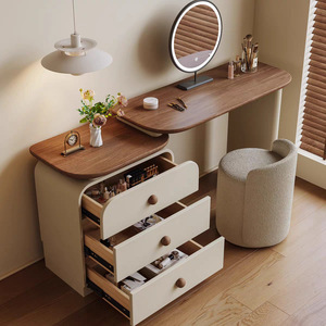 Tavolo da <span class=keywords><strong>Toeletta</strong></span> Vintage in Legno Massello Color Crema, Cassettiera Moderna Semplice Color Noce, Tavolo da <span class=keywords><strong>Trucco</strong></span> con Cassetti per Camera da Letto - Product Image 5