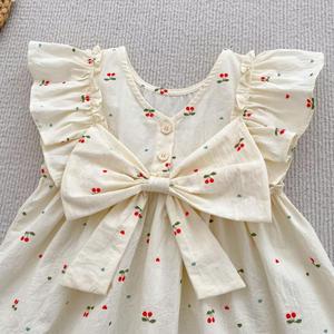 Combinaison en coton pour tout-petits, jolies robes d'été pour bébés filles, style sœur, avec manches courtes imprimées cerises, offre ODM - Product Image 5