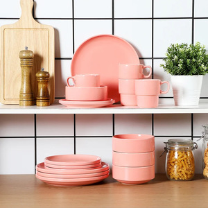 Service de table en céramique et porcelaine de luxe moderne, 16 pièces, vaisselle rose, écologique, personnalisable, hôtels, restaurants, maison - Product Image 5